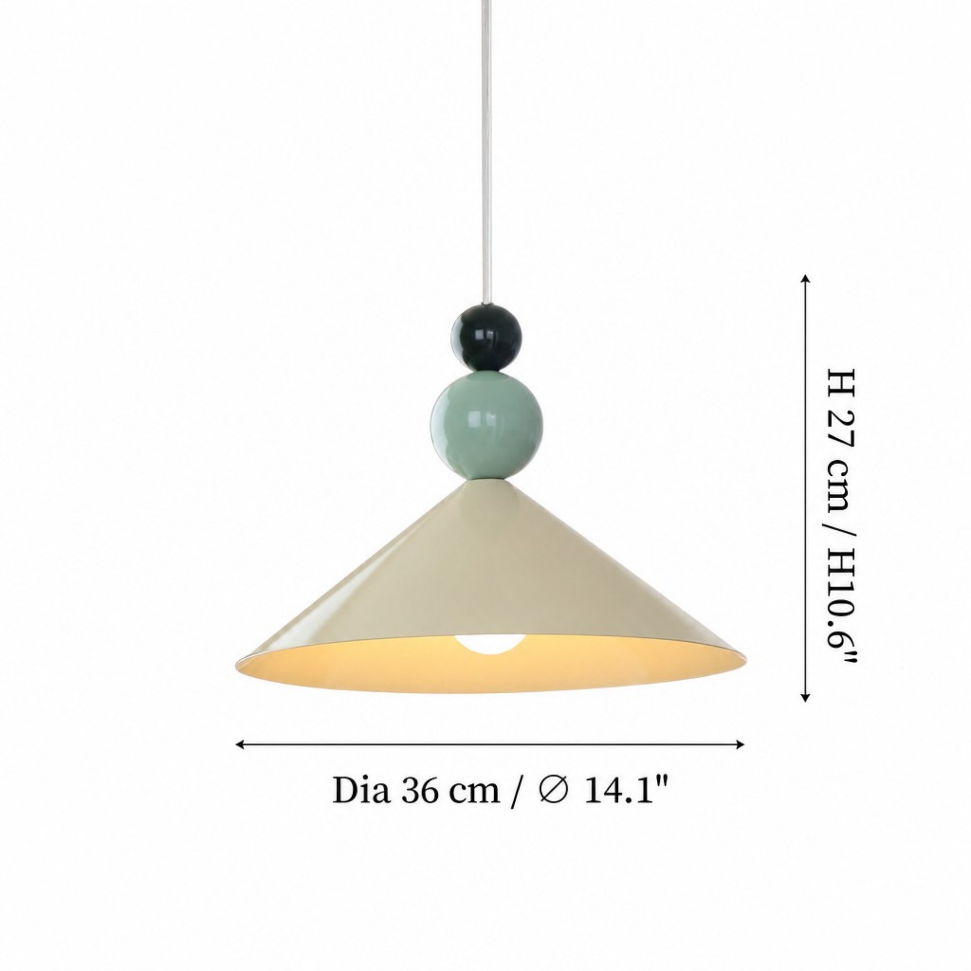 Pendant lamp dimension graphic showing diameter 36 cm and height 27 cm