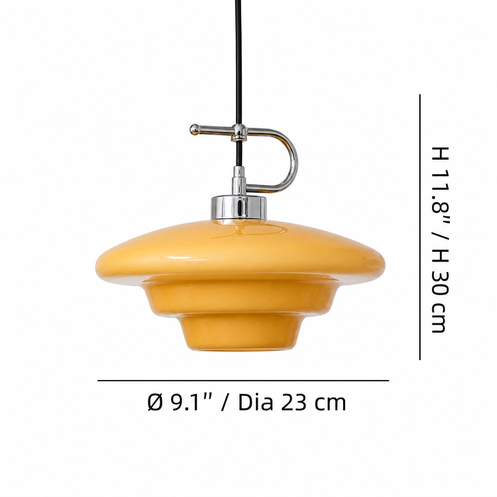 Dimension diagram for yellow glass pendant light