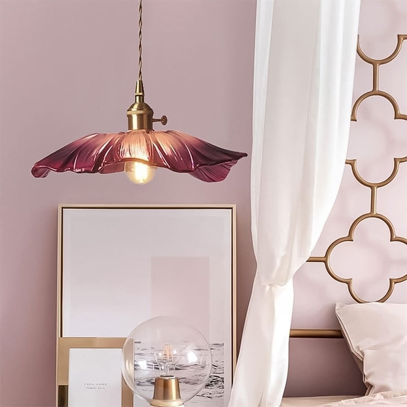 Retro Lotus Glass Pendant Light For bedroom