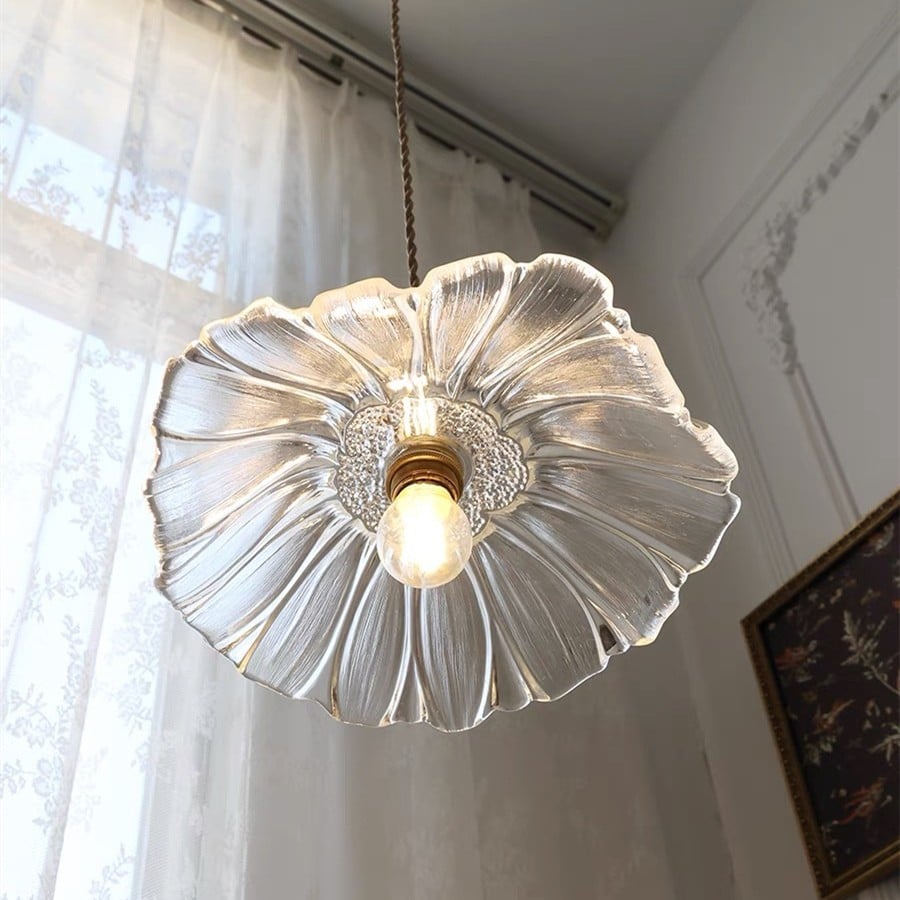 Retro Lotus Glass Pendant Light For bedroom