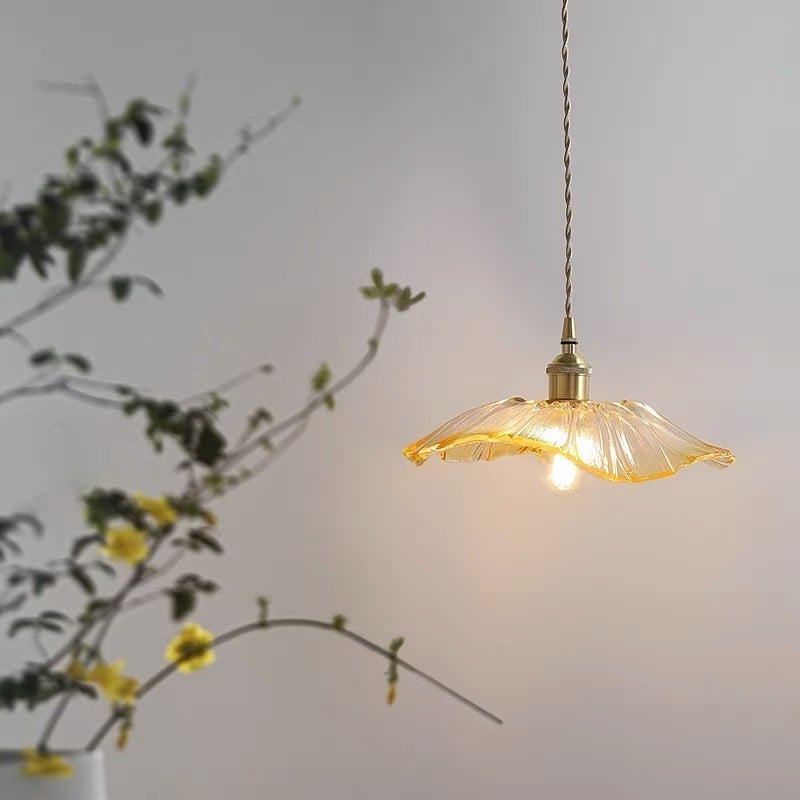 Retro Lotus Glass Pendant Light For bedroom