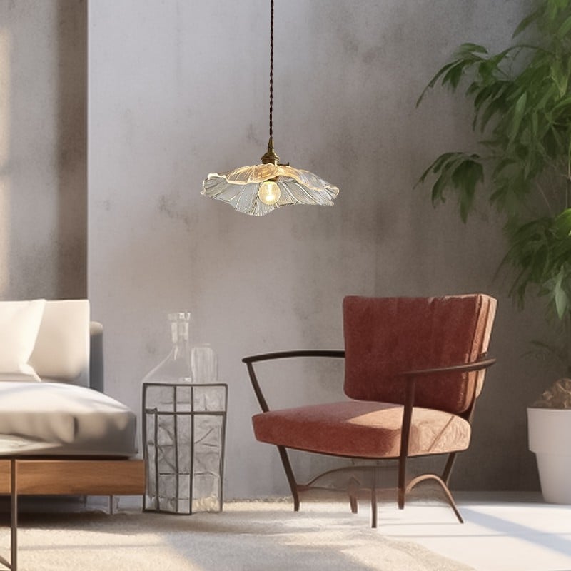 Retro Lotus Glass Pendant Light For bedroom