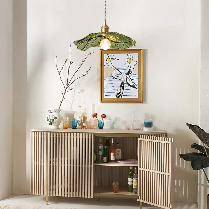 Retro Lotus Glass Pendant Light For bedroom