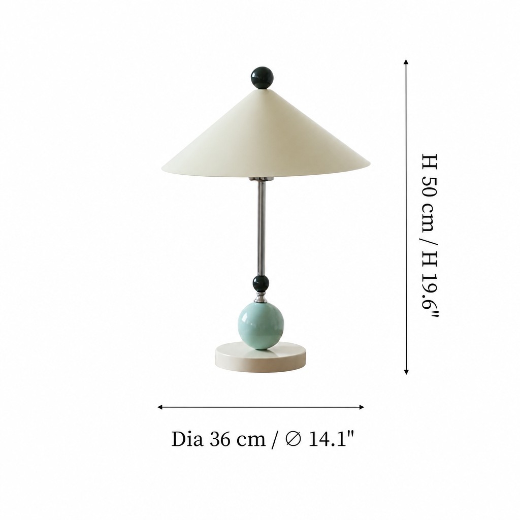 Diagramă de dimensiuni pentru lampa de masă cu abajur conic