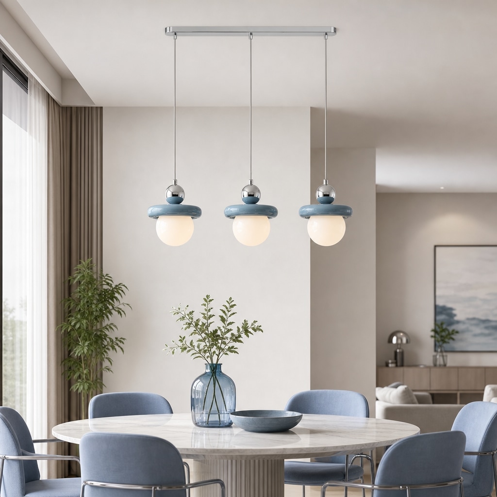 Retro Color-Block Glass Pendant Lamp with Sculptural Globe Shade for Kitchen Island and Dining Area lifestyle scene