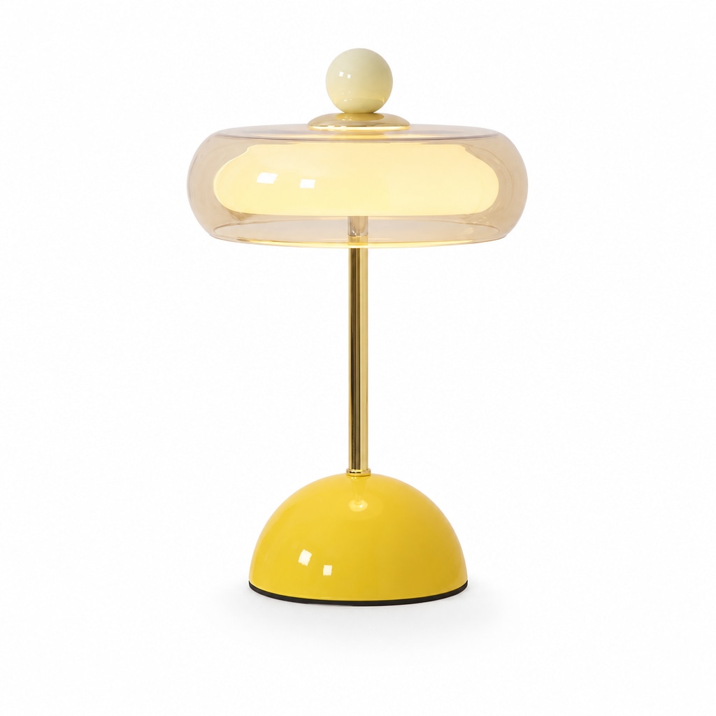 Modern Glass Table Lamp with Sculptural Orb Design for Bedroom Bedside and Desk Lighting Mustard Yellow USB Plug-In