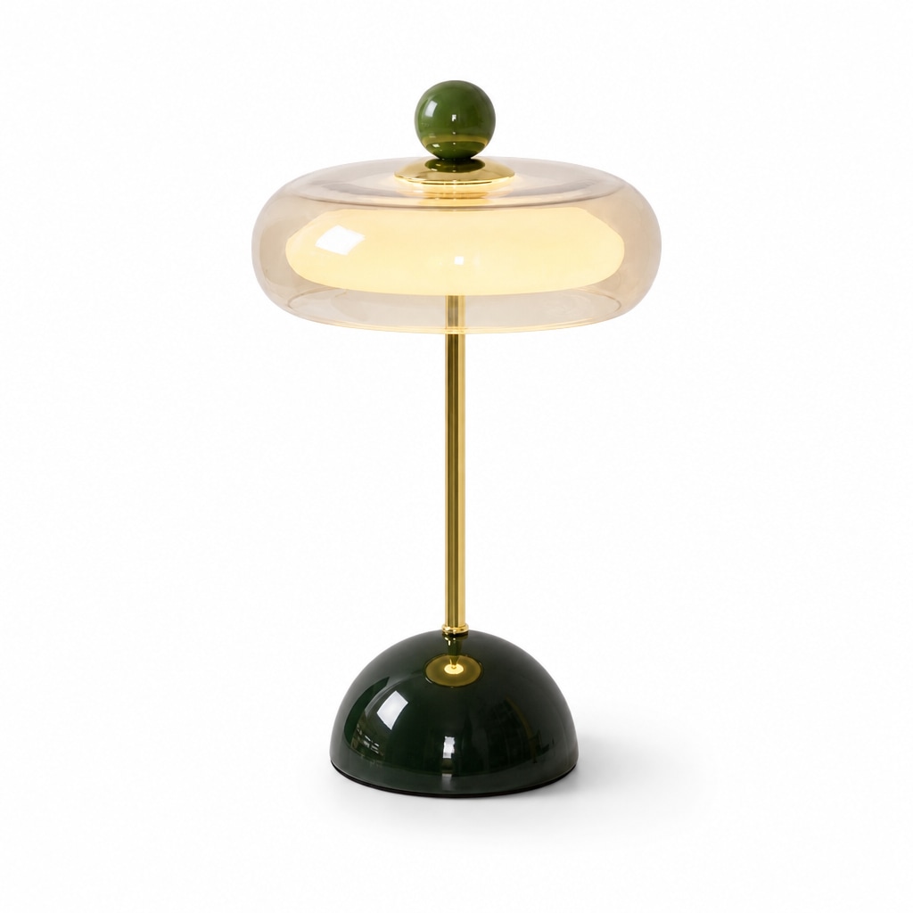 Modern Glass Table Lamp with Sculptural Orb Design for Bedroom Bedside and Desk Lighting Dark Green USB Plug-In