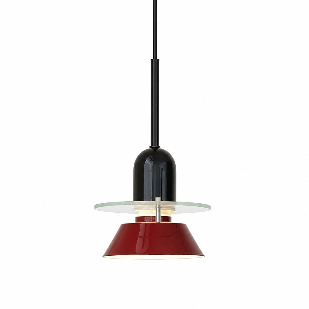 Modern Glass Pendant Lamp with Rounded Color Accent Design for Dining Room and Kitchen Island Black + Red