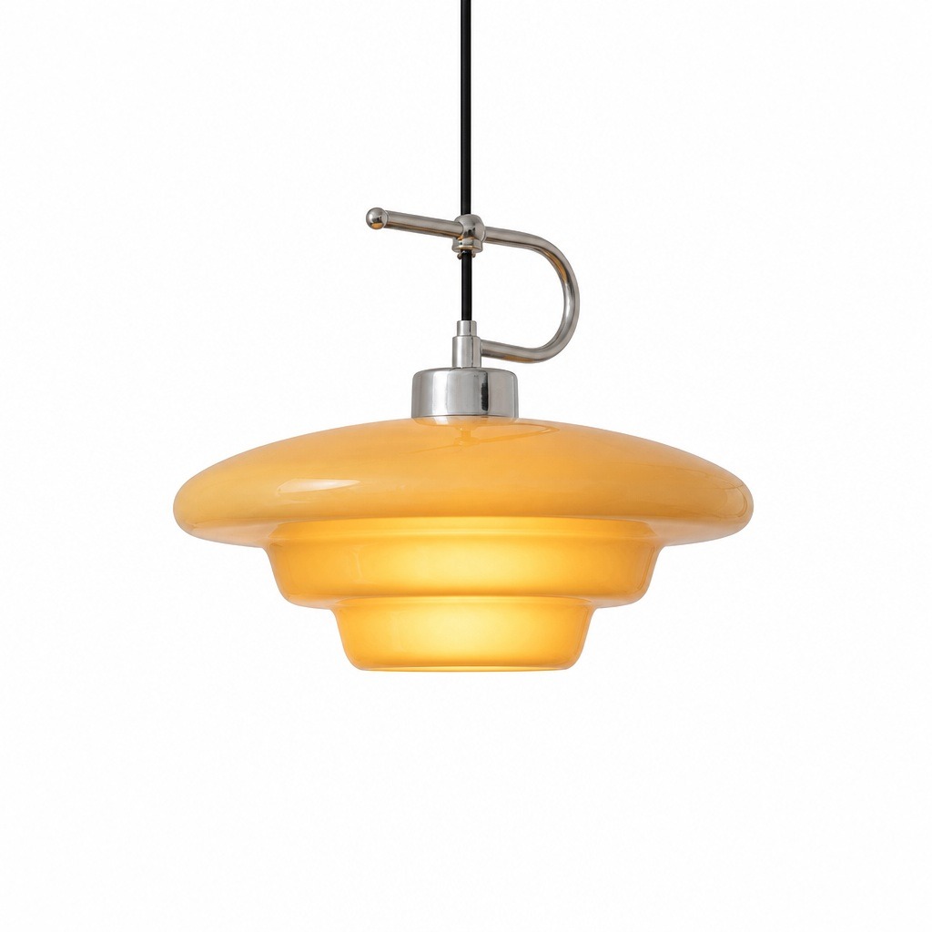 Bauhaus Style Saucer Glass Pendant Light with Artistic Yellow Shade for Cozy Interior Lighting Warm Light