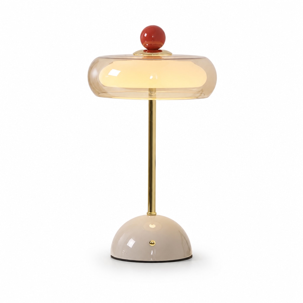 Modern Glass Table Lamp with Sculptural Orb Design for Bedroom Bedside and Desk Lighting Beige Gray Rechargeable Touch Control