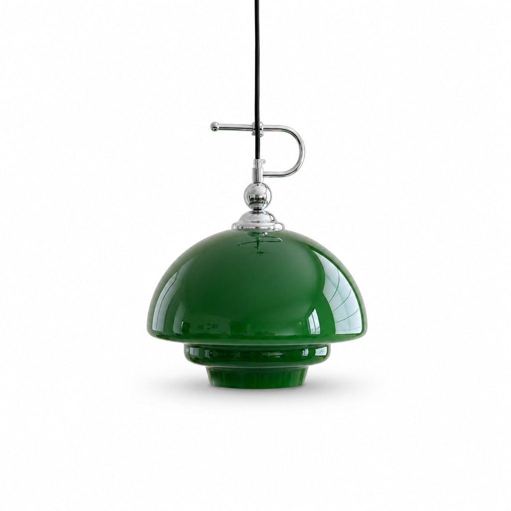 Vintage Bauhaus Glass Pendant Lamp with Sculptural Saucer Shade for Dining Room and Bar Counter Green Three Color Dimmable Light
