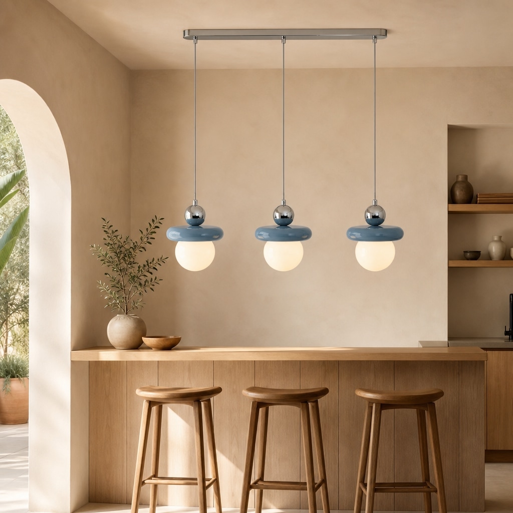 Retro Color-Block Glass Pendant Lamp with Sculptural Globe Shade for Kitchen Island and Dining Area lifestyle scene