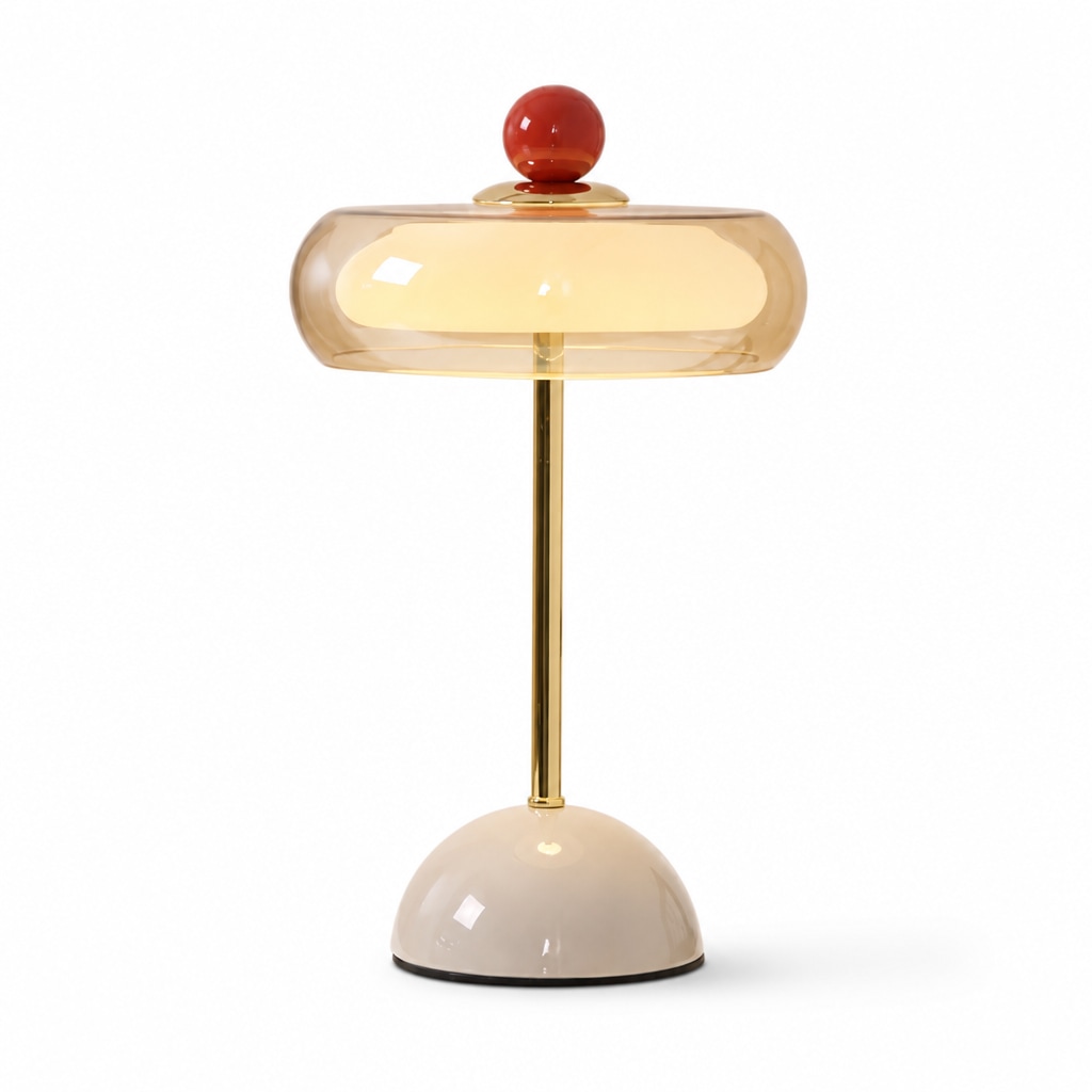 Modern Glass Table Lamp with Sculptural Orb Design for Bedroom Bedside and Desk Lighting Beige Gray USB Plug-In