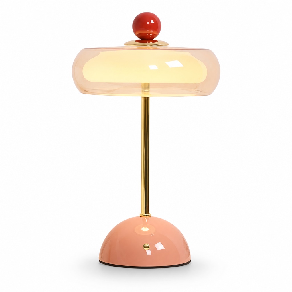 Modern Glass Table Lamp with Sculptural Orb Design for Bedroom Bedside and Desk Lighting Sakura Pink Rechargeable Touch Control