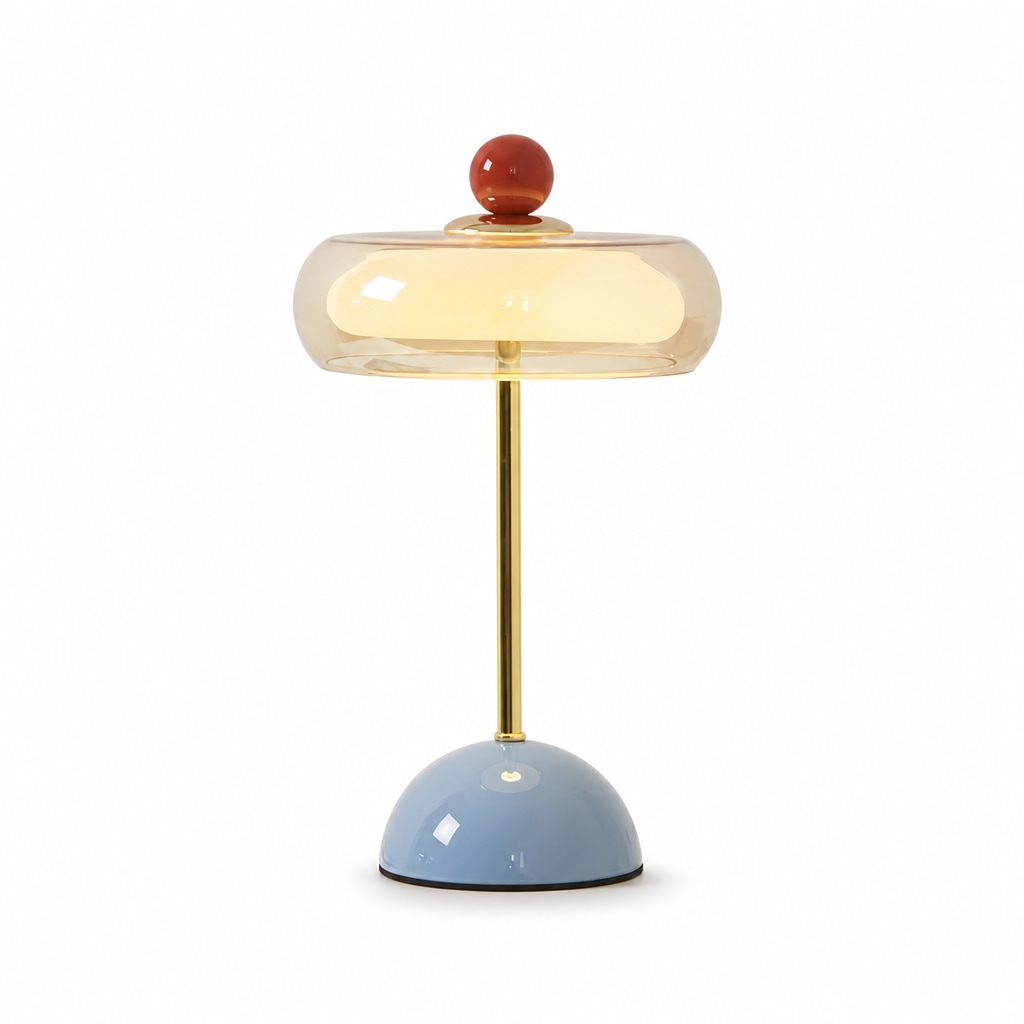 Modern Glass Table Lamp with Sculptural Orb Design for Bedroom Bedside and Desk Lighting Lake Blue USB Plug-In