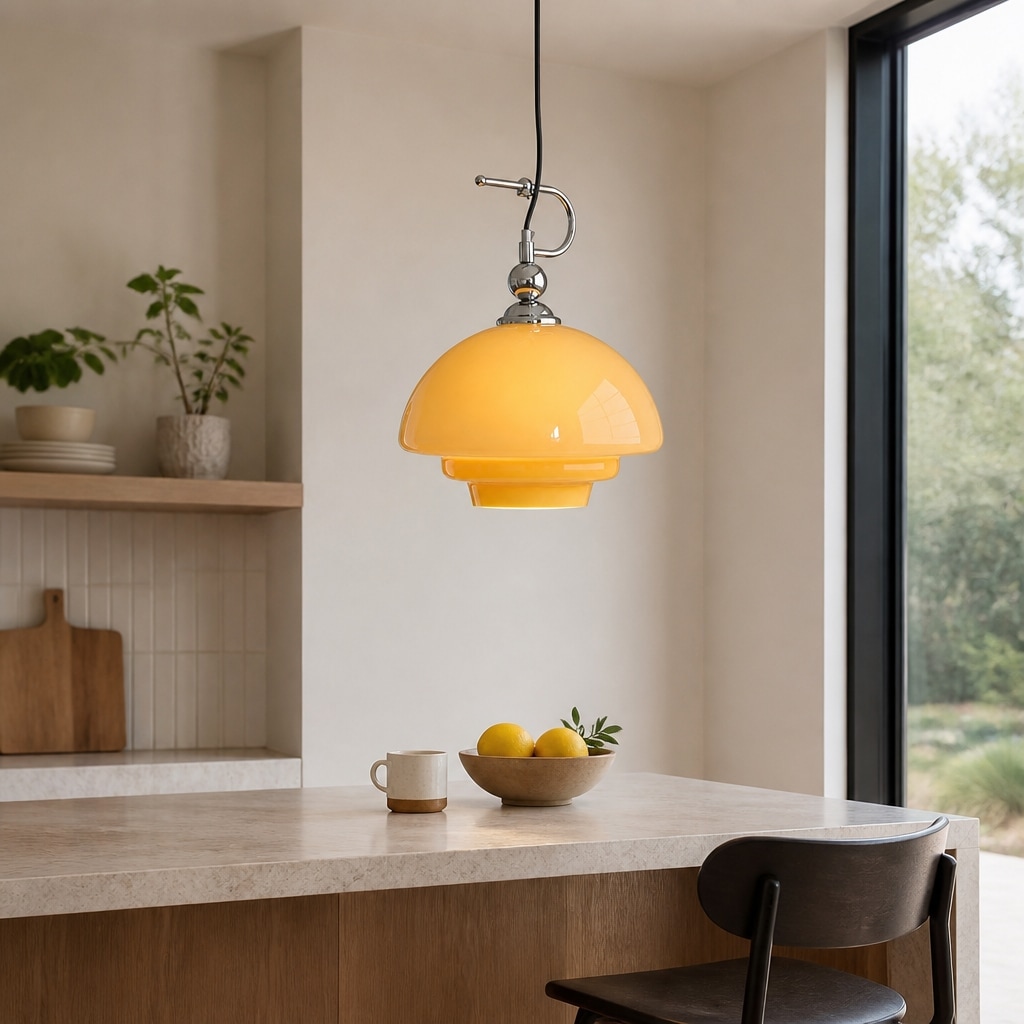 Vintage Bauhaus Glass Pendant Lamp with Sculptural Saucer Shade for Dining Room and Bar Counter lifestyle scene