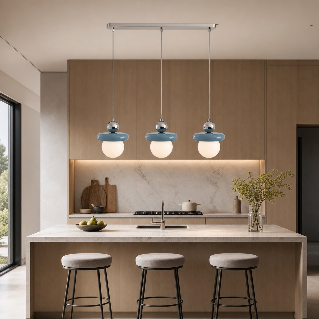 Retro Color-Block Glass Pendant Lamp with Sculptural Globe Shade for Kitchen Island and Dining Area lifestyle scene