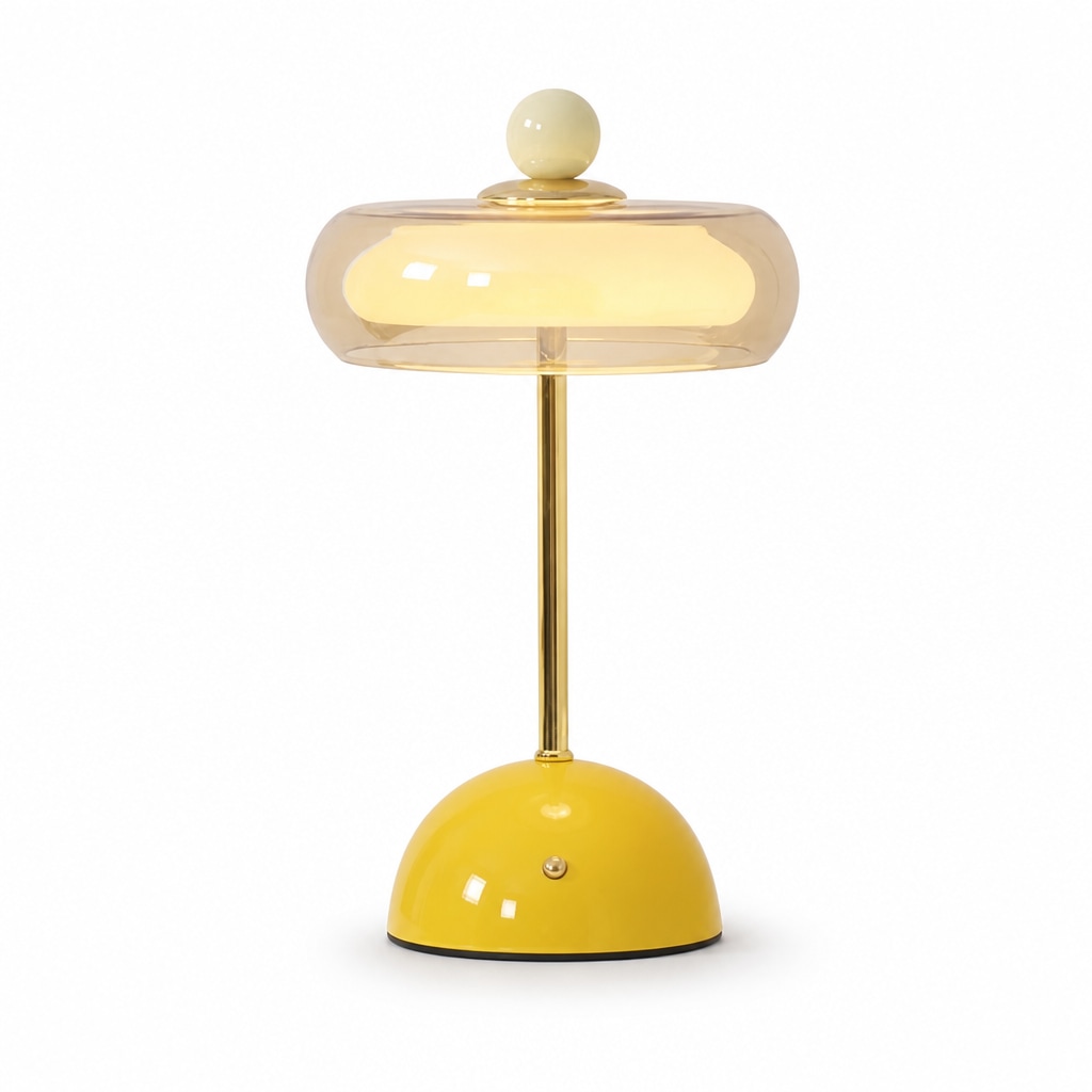 Modern Glass Table Lamp with Sculptural Orb Design for Bedroom Bedside and Desk Lighting Mustard Yellow Rechargeable Touch Control