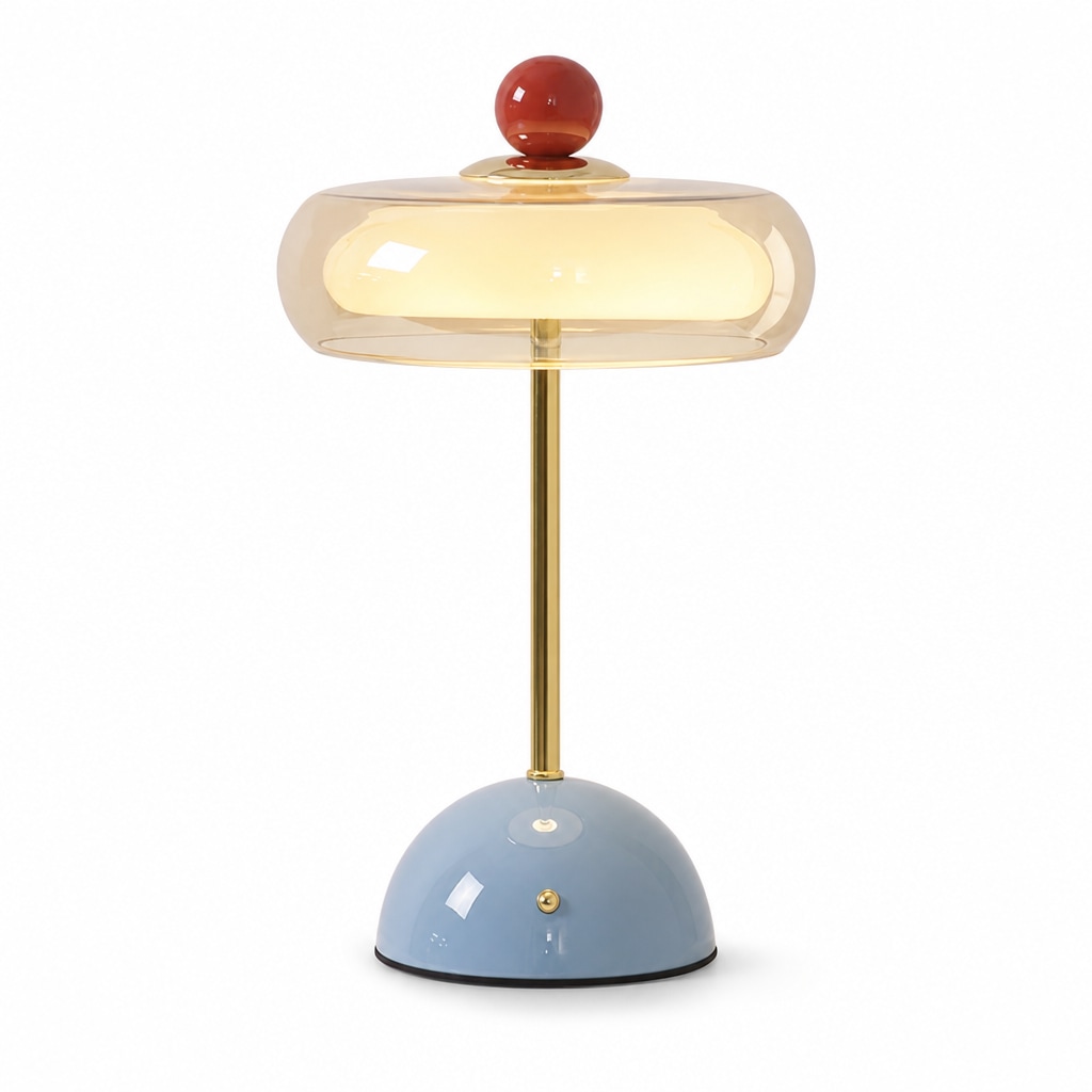 Modern Glass Table Lamp with Sculptural Orb Design for Bedroom Bedside and Desk Lighting Lake Blue Rechargeable Touch Control