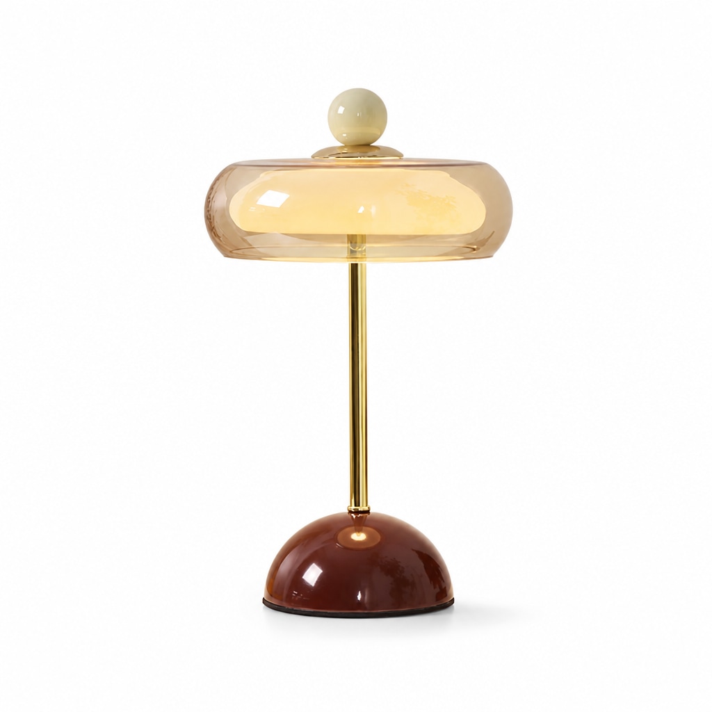 Modern Glass Table Lamp with Sculptural Orb Design for Bedroom Bedside and Desk Lighting Burgundy USB Plug-In