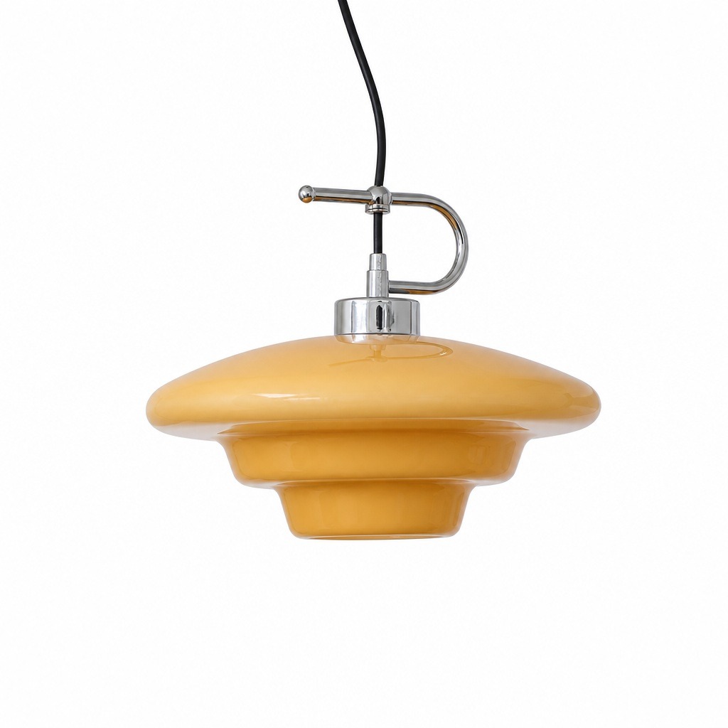 Bauhaus Style Saucer Glass Pendant Light with Artistic Yellow Shade for Cozy Interior Lighting Three Color Dimmable Light