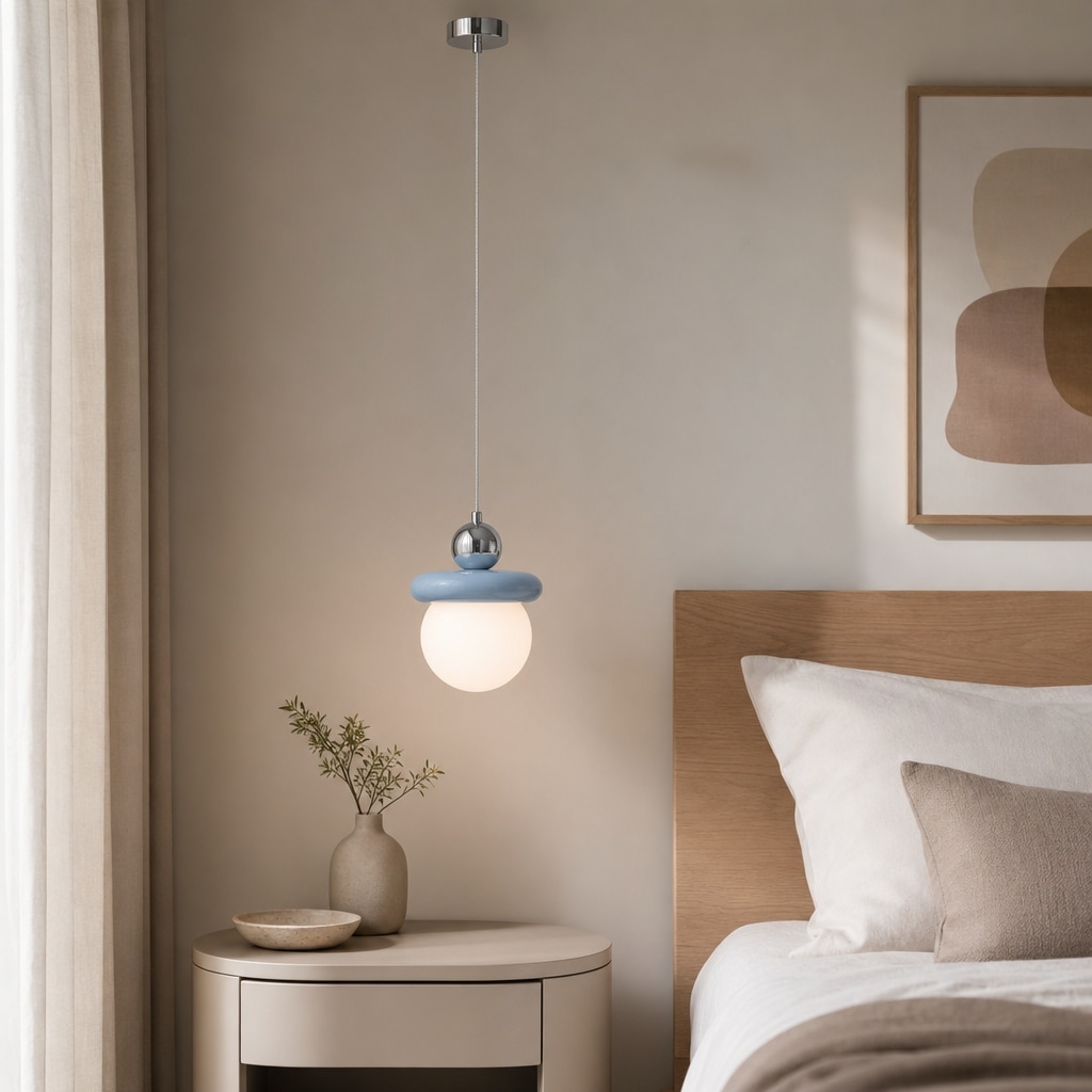 Retro Color-Block Glass Pendant Lamp with Sculptural Globe Shade for Kitchen Island and Dining Area lifestyle scene