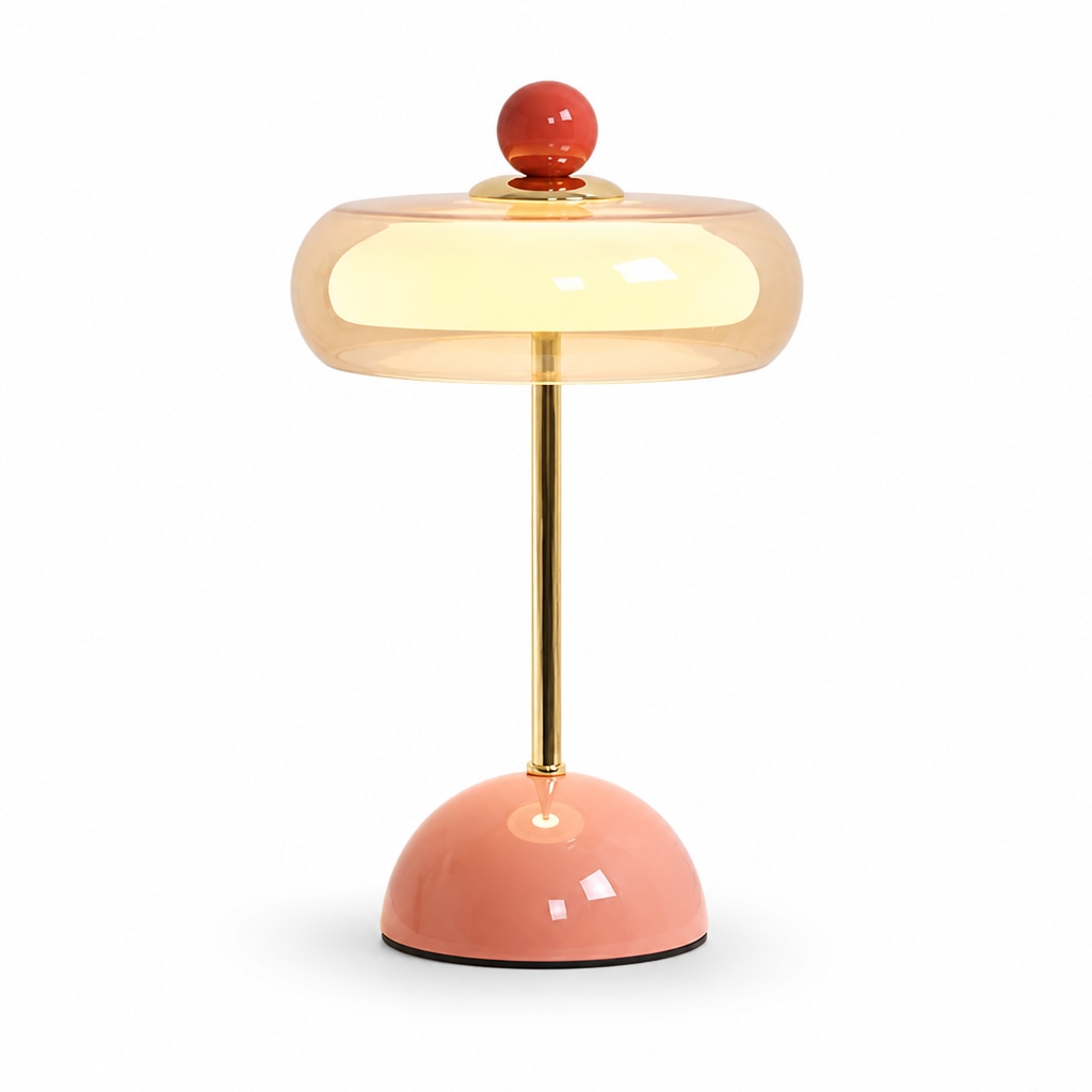 Modern Glass Table Lamp with Sculptural Orb Design for Bedroom Bedside and Desk Lighting Sakura Pink USB Plug-In