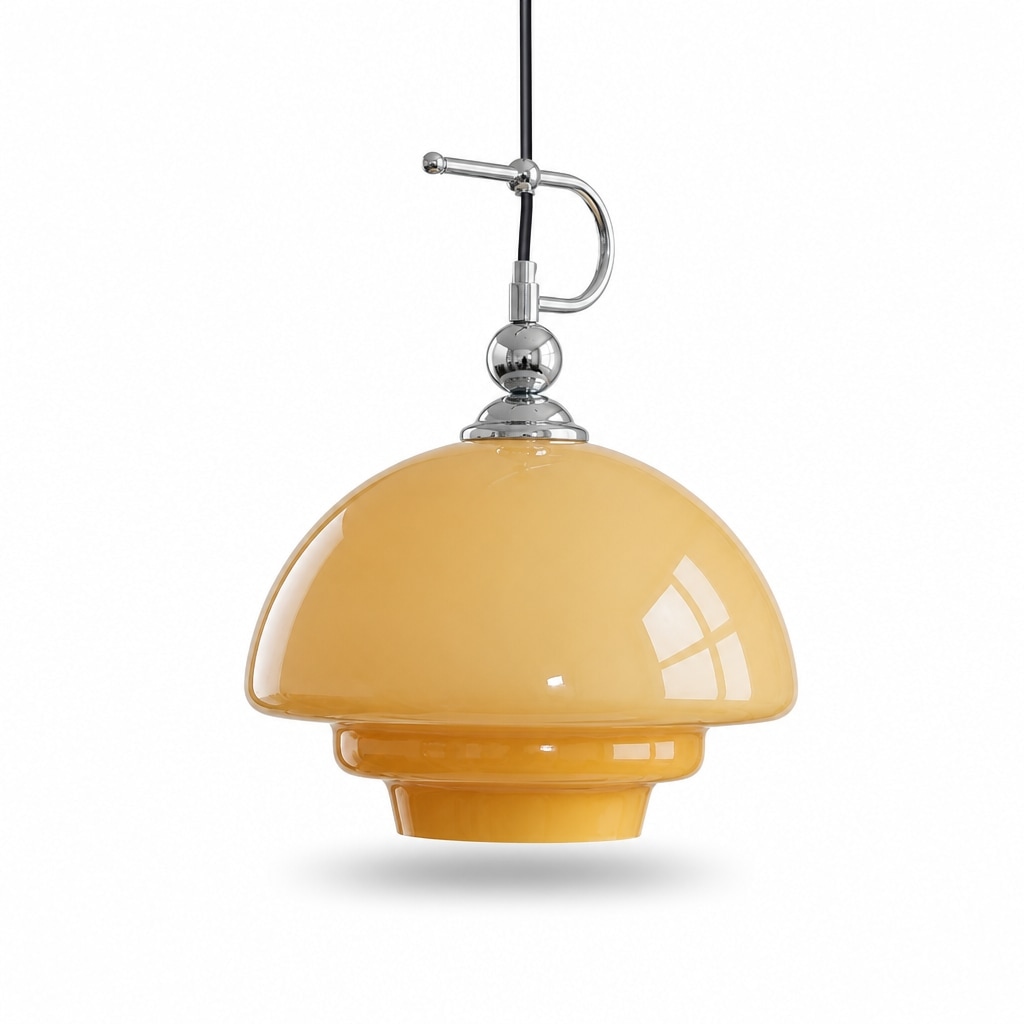Vintage Bauhaus Glass Pendant Lamp with Sculptural Saucer Shade for Dining Room and Bar Counter Yellow Three Color Dimmable Light