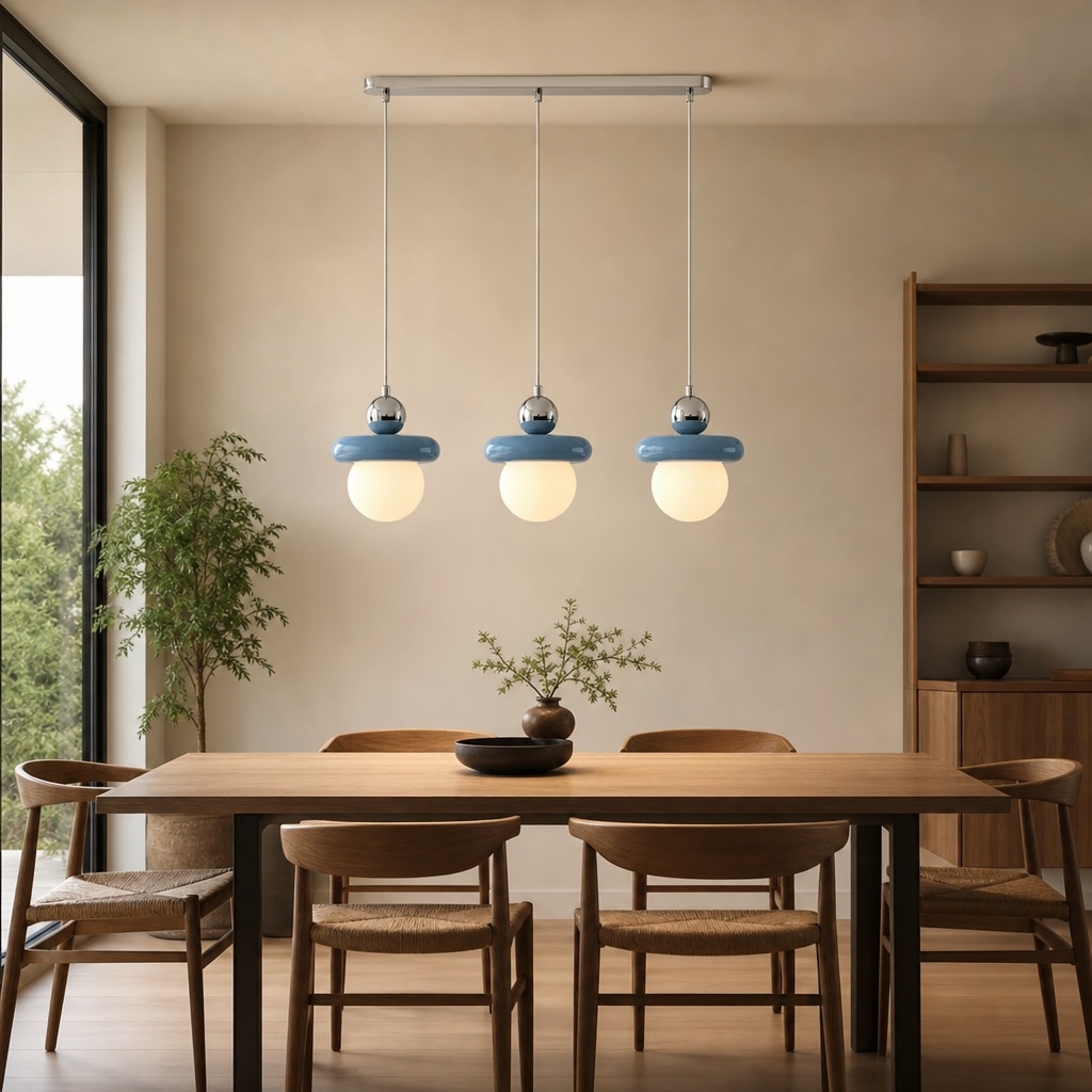 Retro Color-Block Glass Pendant Lamp with Sculptural Globe Shade for Kitchen Island and Dining Area lifestyle scene
