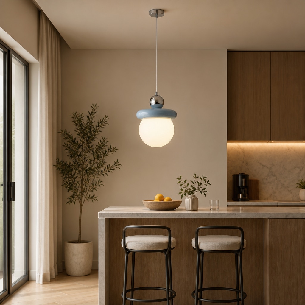Retro Color-Block Glass Pendant Lamp with Sculptural Globe Shade for Kitchen Island and Dining Area lifestyle scene