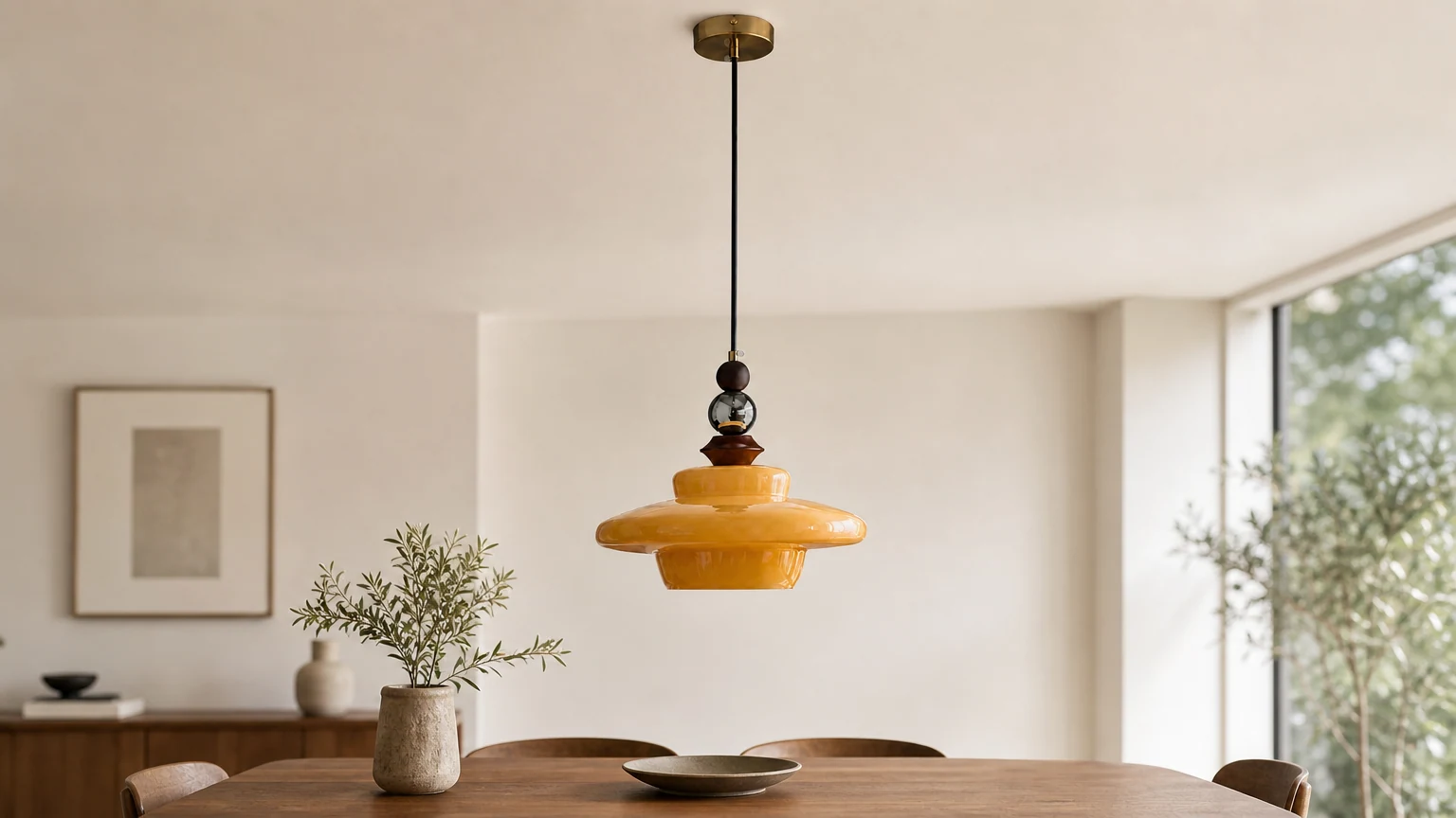 Bauhaus glass pendant light in a dining room scene
