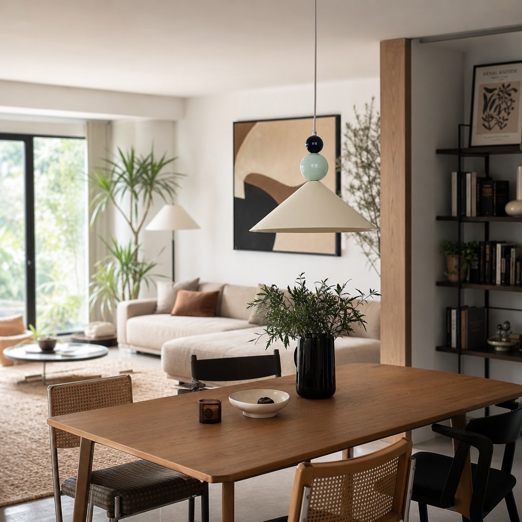 Pendant lamp lighting a cozy room scene