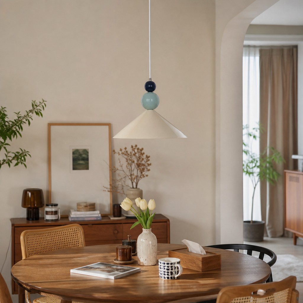 Iron cone pendant lamp in a refined home setting