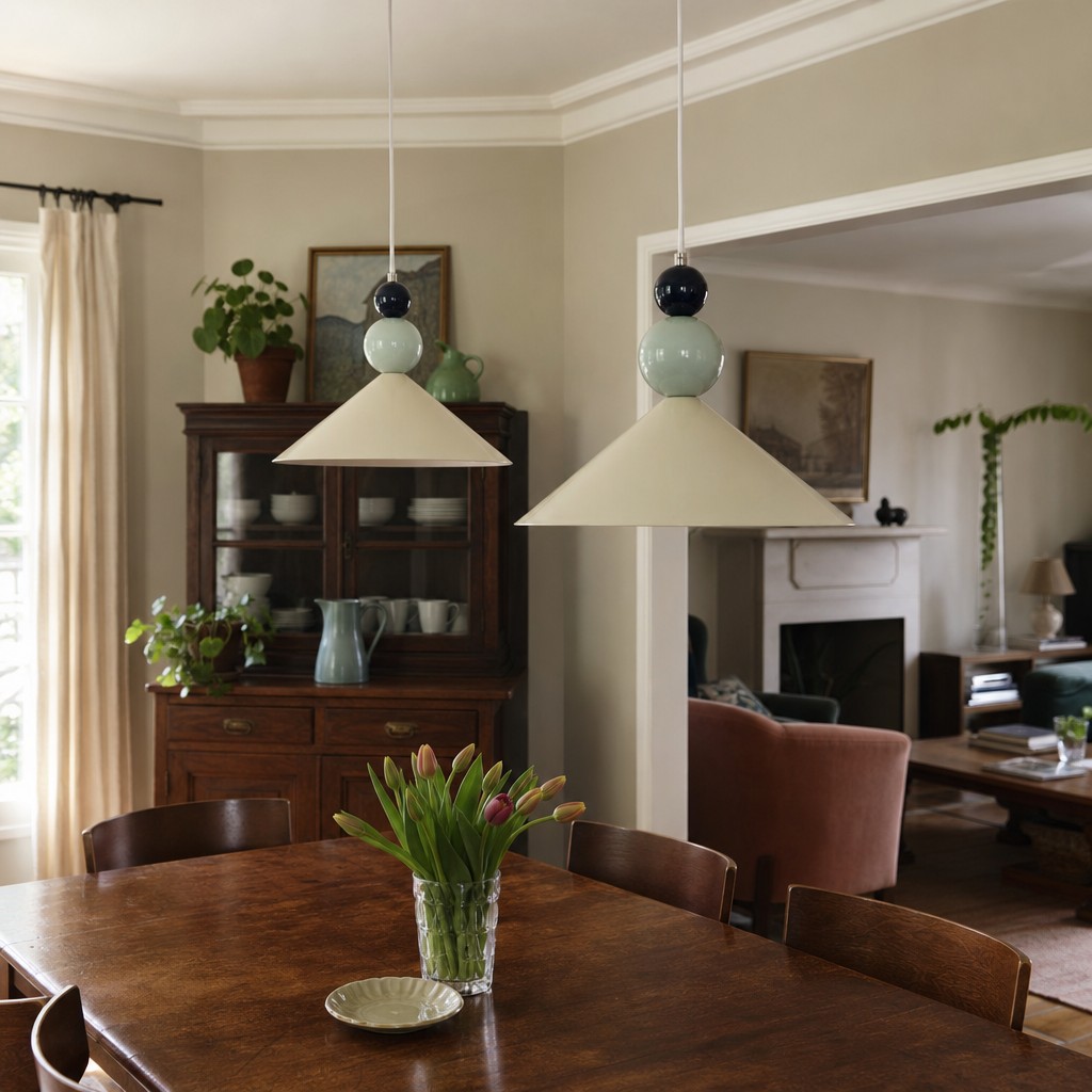 Pendant lamp with sphere accents in a styled interior scene