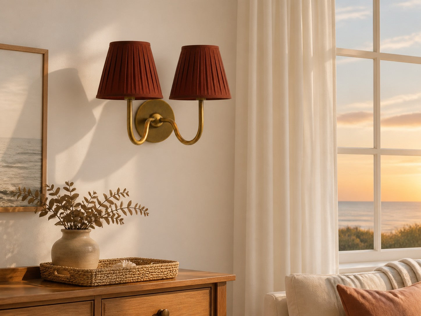 Luvora wall lamp with Red fabric shade