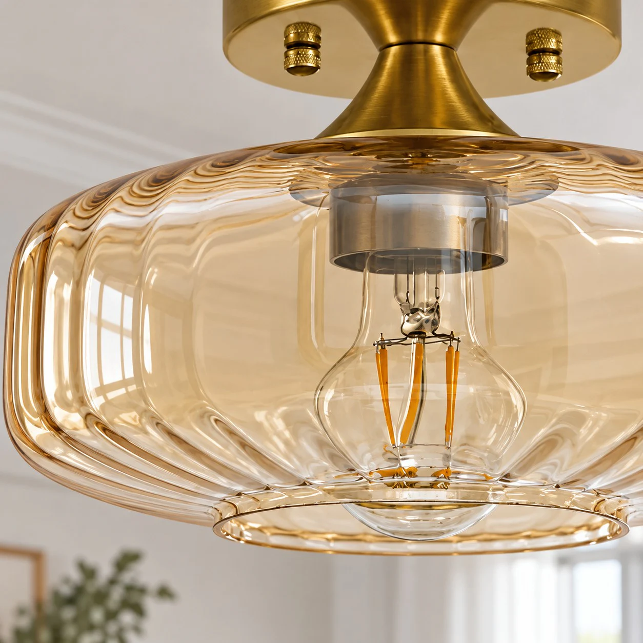 Close-up of the open glass shade and E26 lamp holder